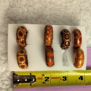 Boho Patterned Resin Ring‎ Set Brown Orange Lightweight Band 3pc